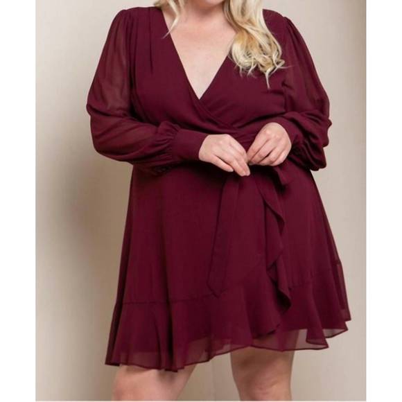 NEW SOIEBLU long sleeve wrap dress in cabernet - Picture 2 of 3
